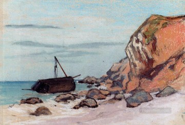 Dockscape Painting - SaintAdresse Beached Sailboat Claude Monetcirca